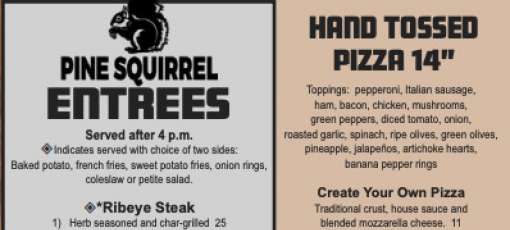Menu for The Pine Squirrel Bar & Grill in Gaylord, MI | Sirved