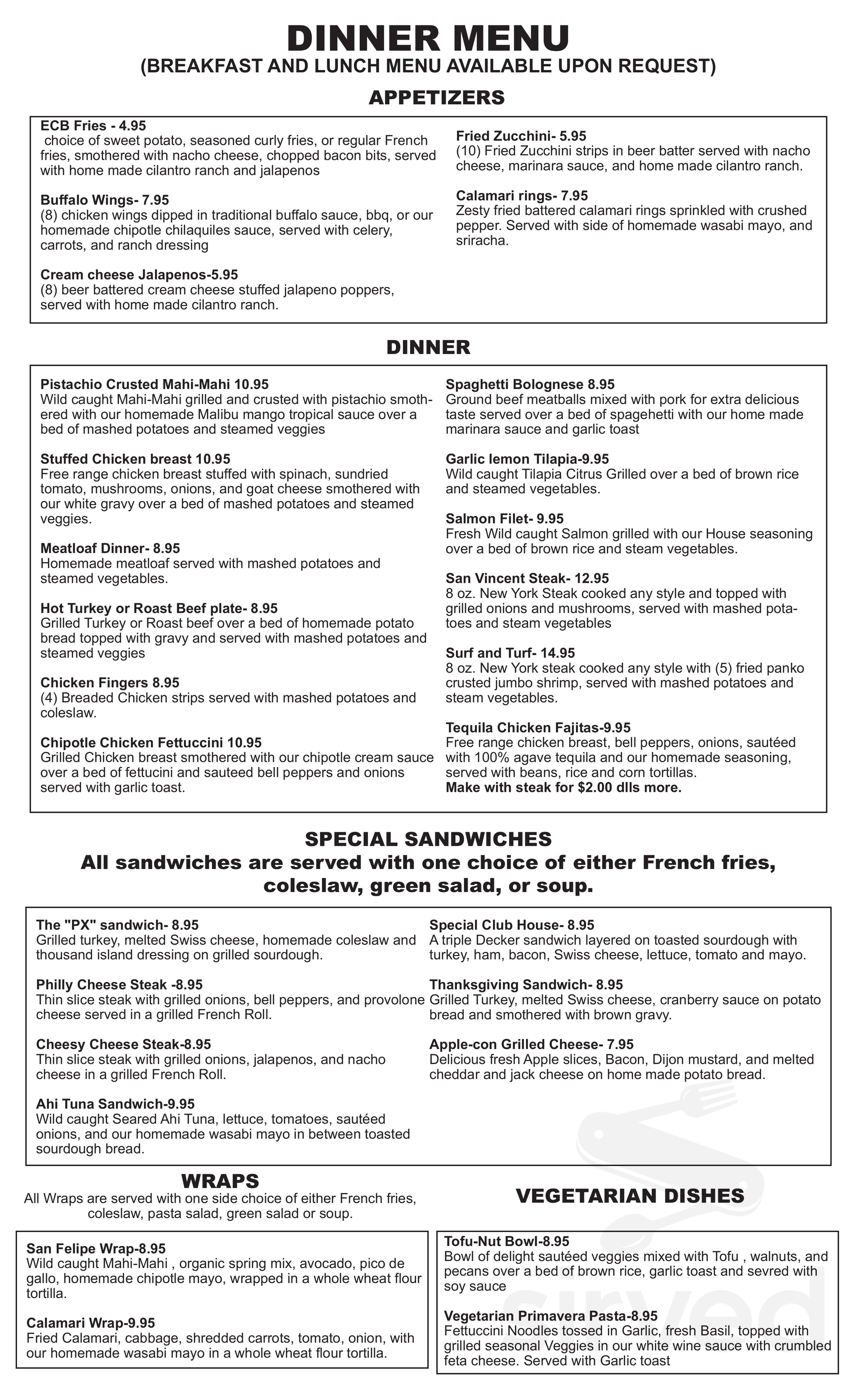 Menu El Cajon CA's El Cajon Bistro & BakeryBistro Del Cajon Sirved