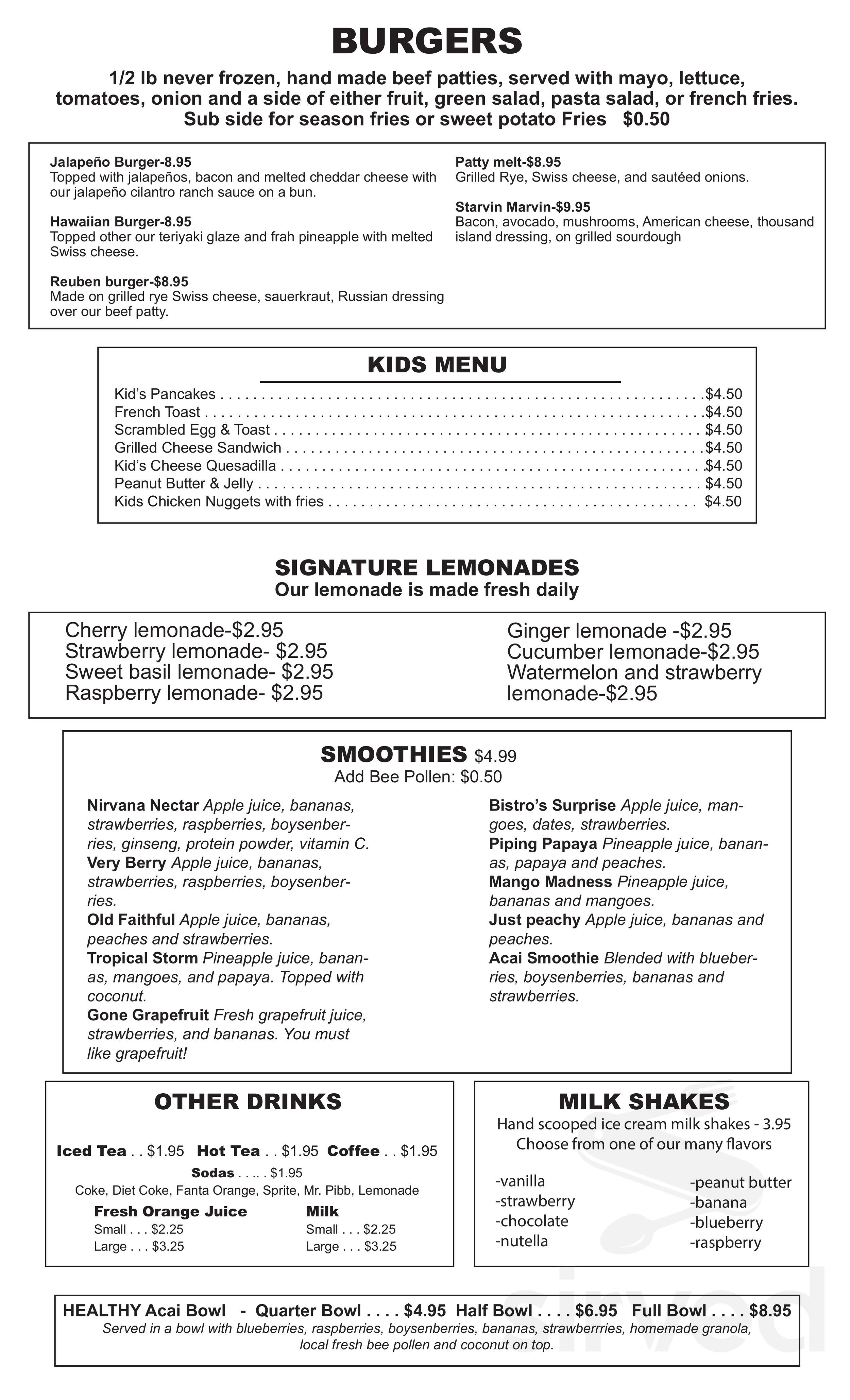 Menu El Cajon CA's El Cajon Bistro & BakeryBistro Del Cajon Sirved