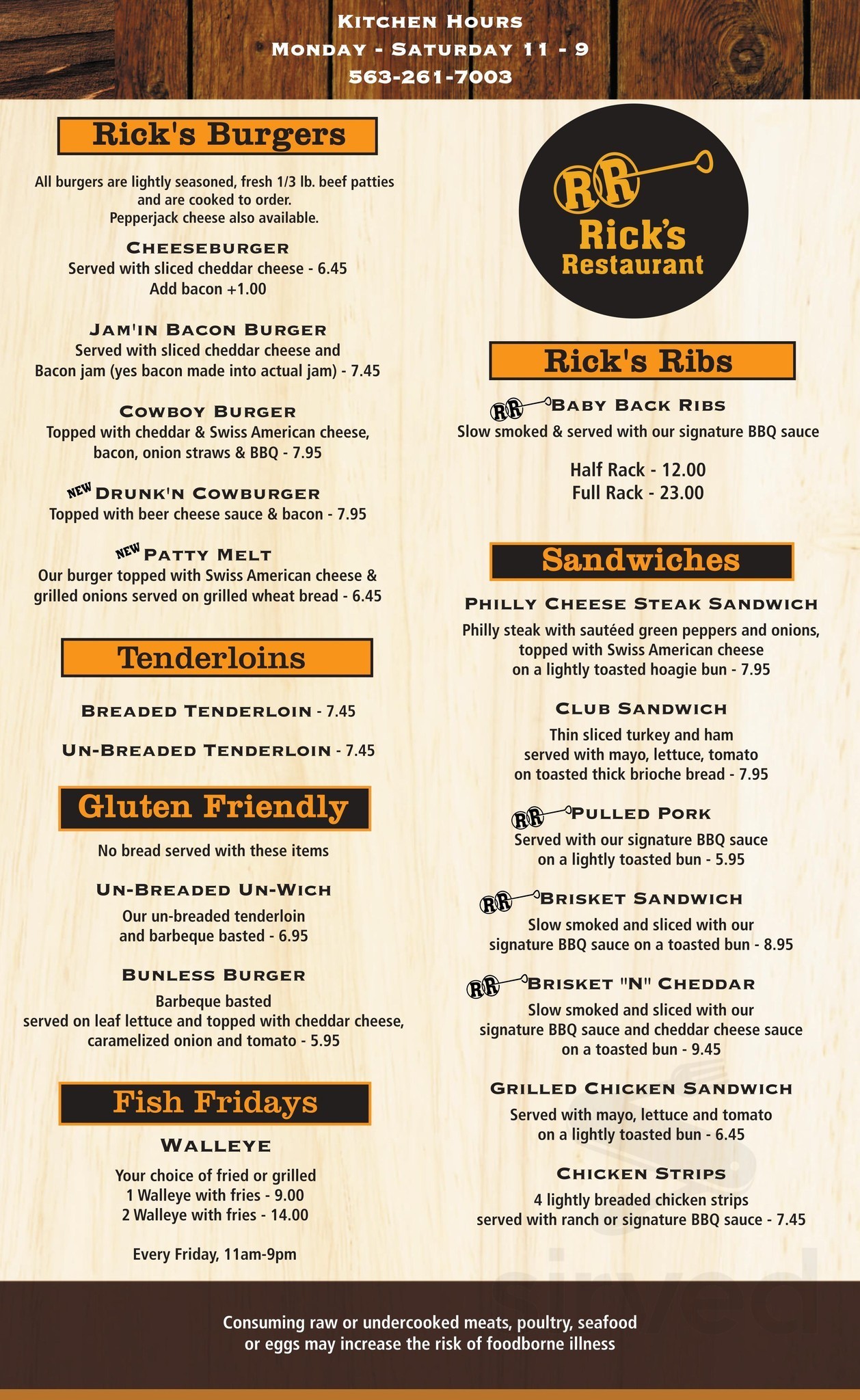 HQ menu in Muscatine, Iowa, USA