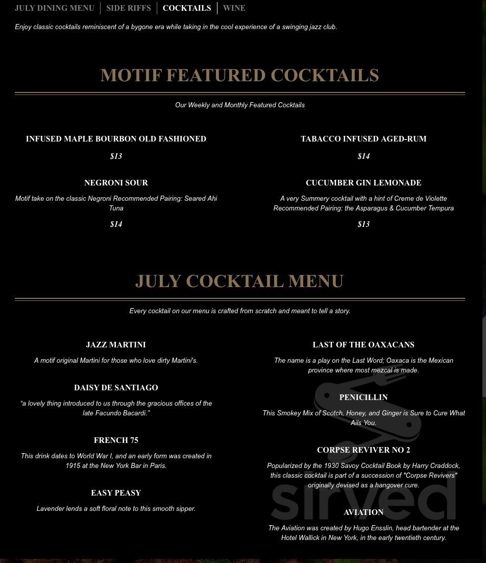 Motif Jazz Cafe menu in Colorado Springs, Colorado, USA