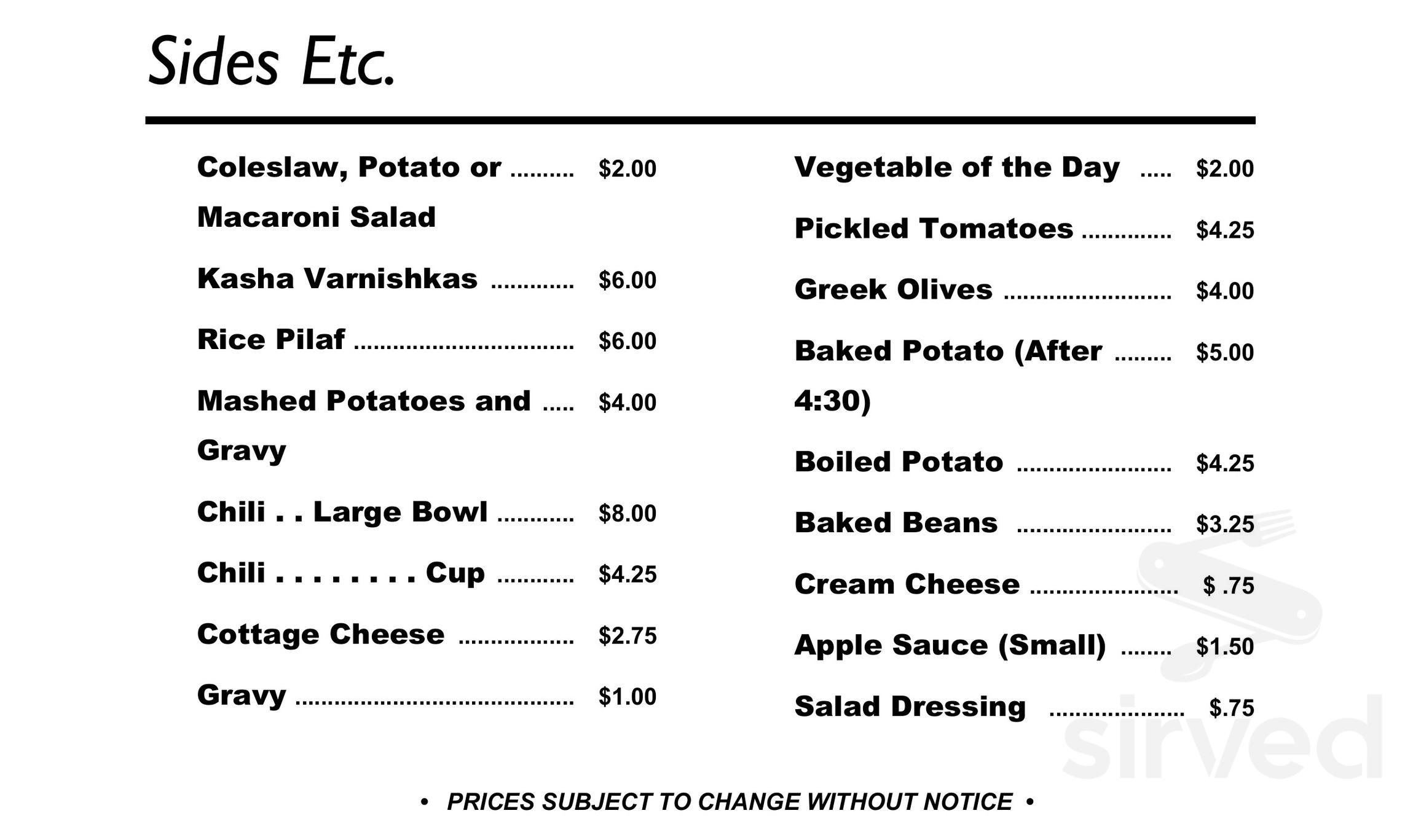 Benjies NY Deli menu in Santa Ana, California, USA