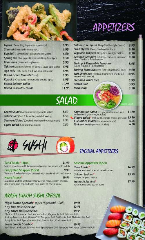 Arashi Sushi Hibachi & Grill menu in Fountain, Colorado, USA