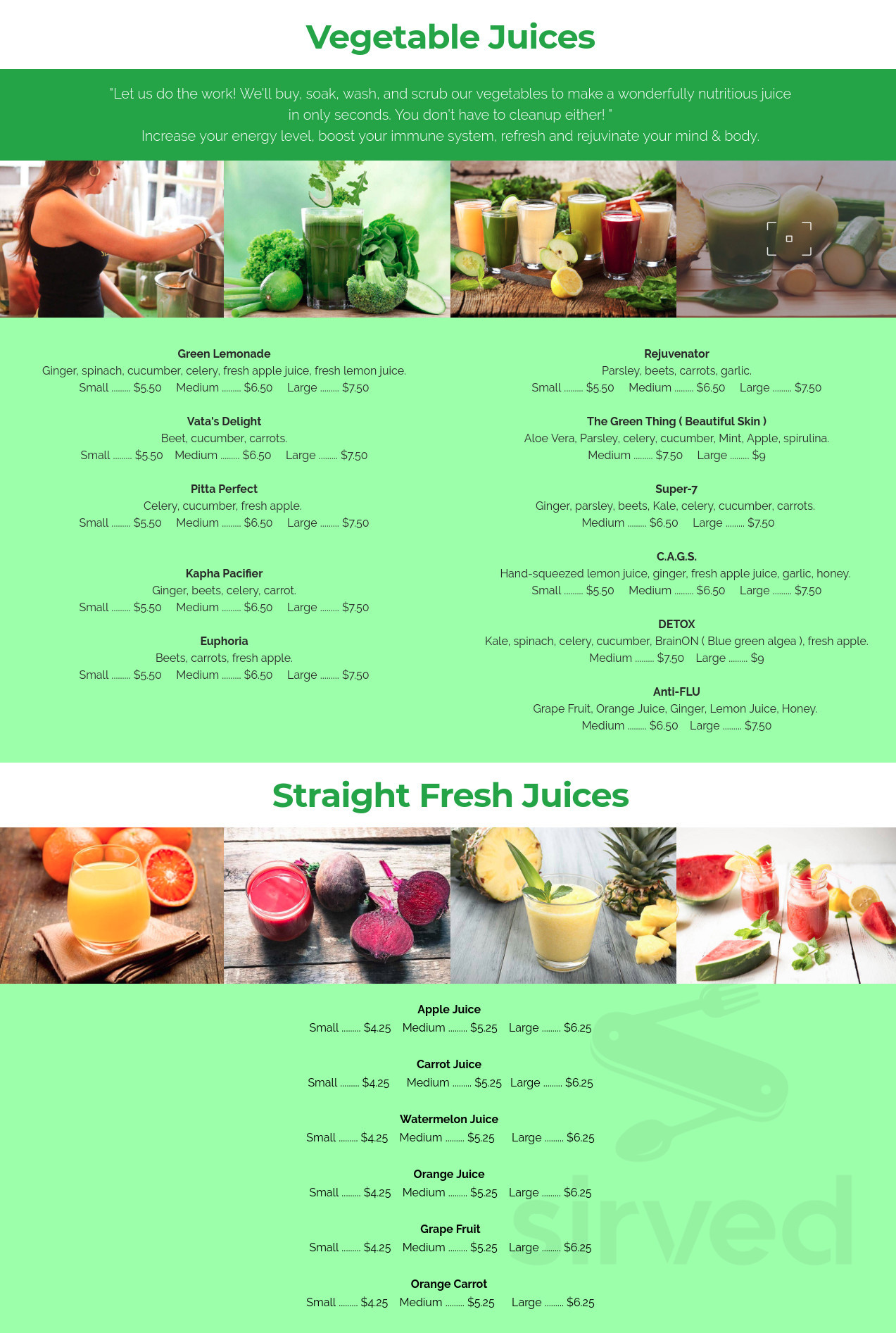 Juice Kaboose menu in La Jolla, California, USA