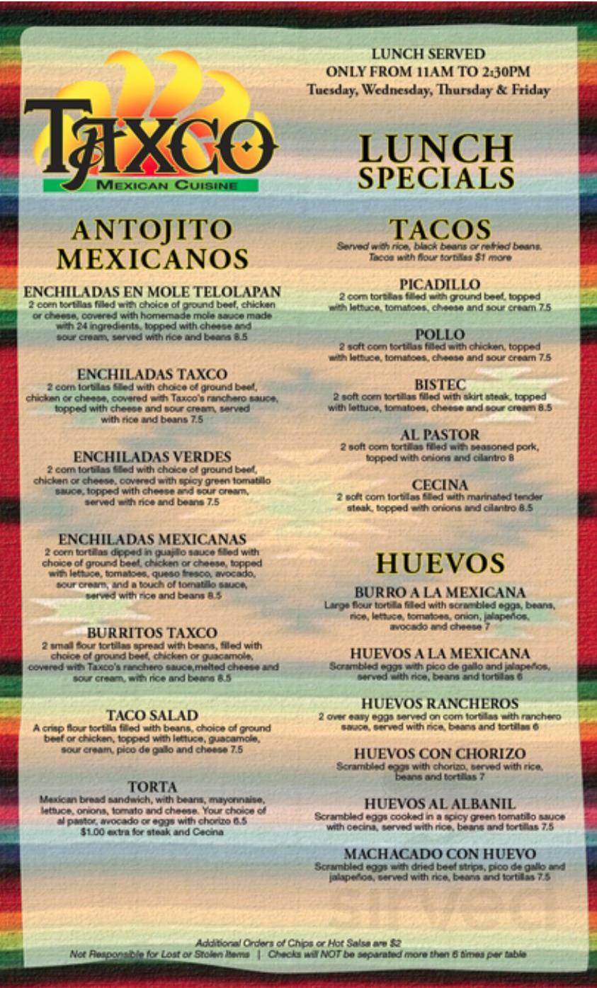 Taxco Mexican Cuisine menu in Sycamore, Illinois, USA