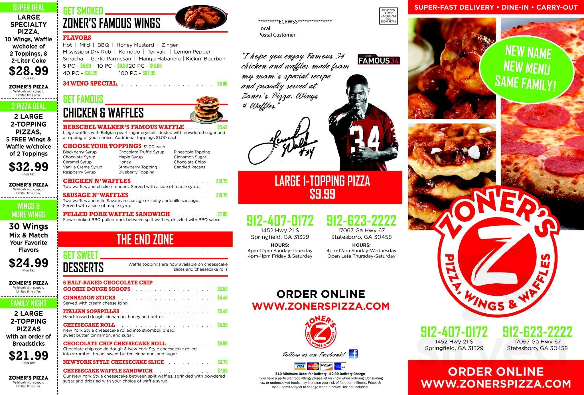 Zoner's Pizza, Wings & Waffles-Springfield menu in Springfield, Georgia, USA