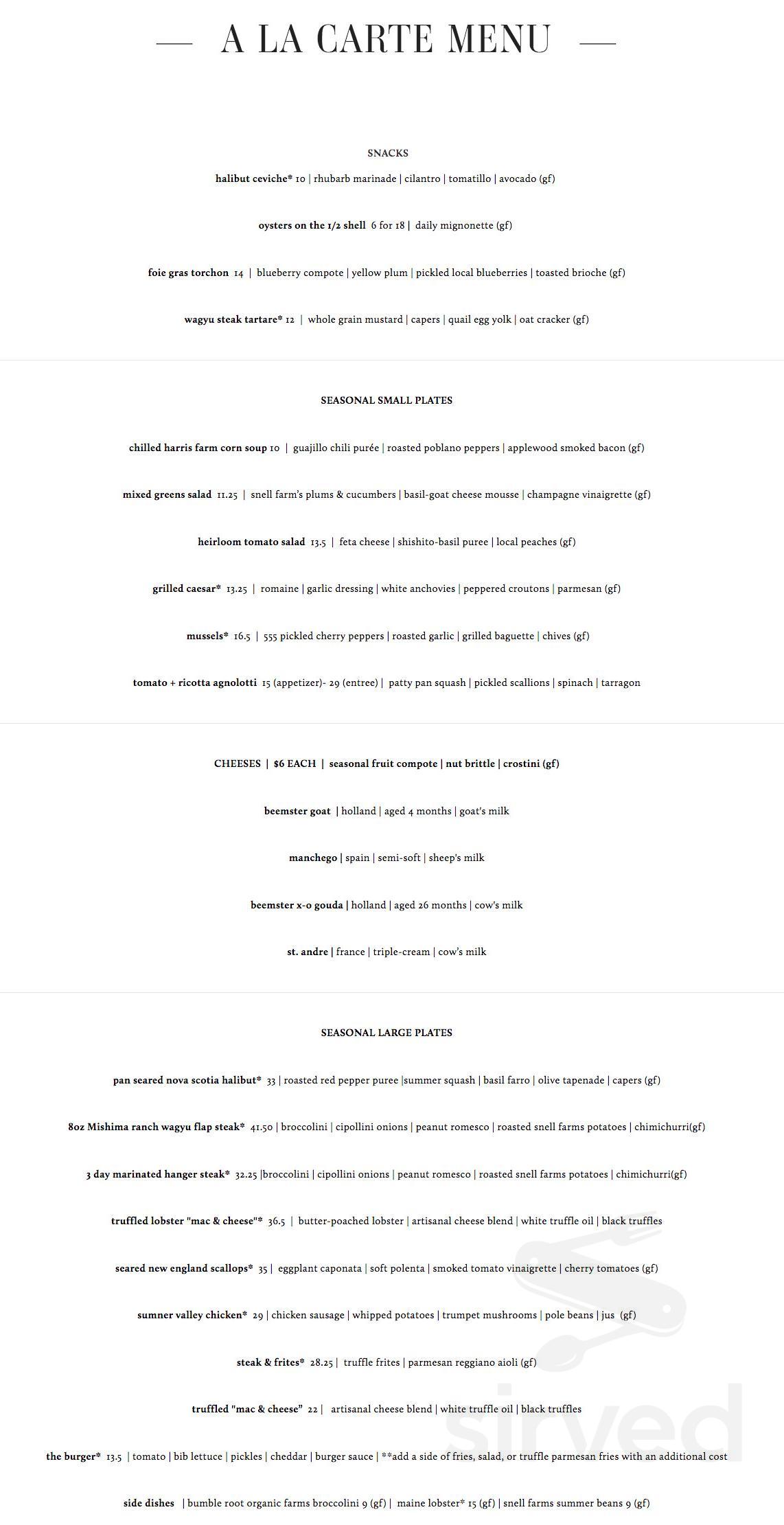 Five Fifty-Five menu in Portland, Maine, USA
