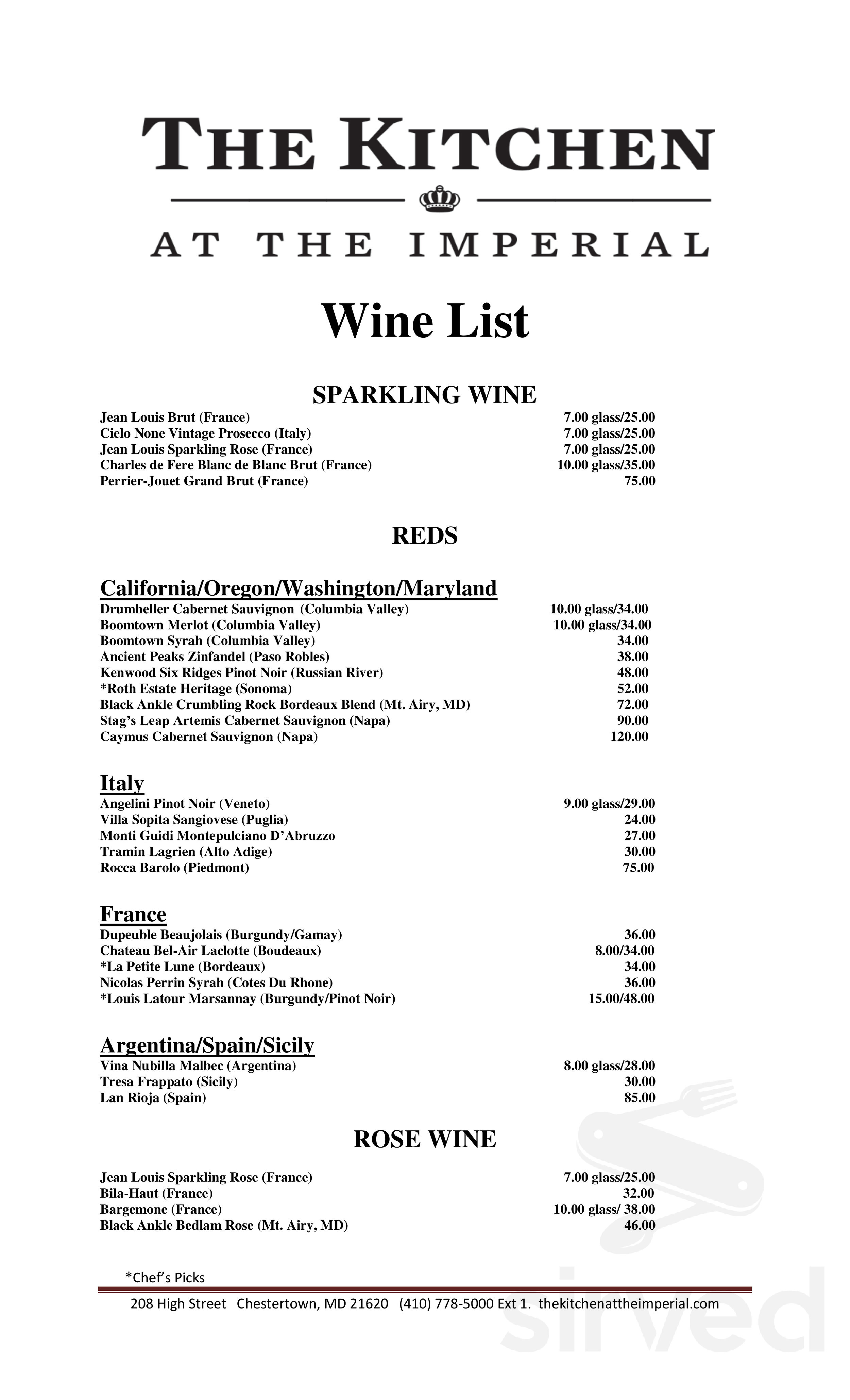 Front Room Menu The Front Room menu in Chestertown, Maryland, USA
