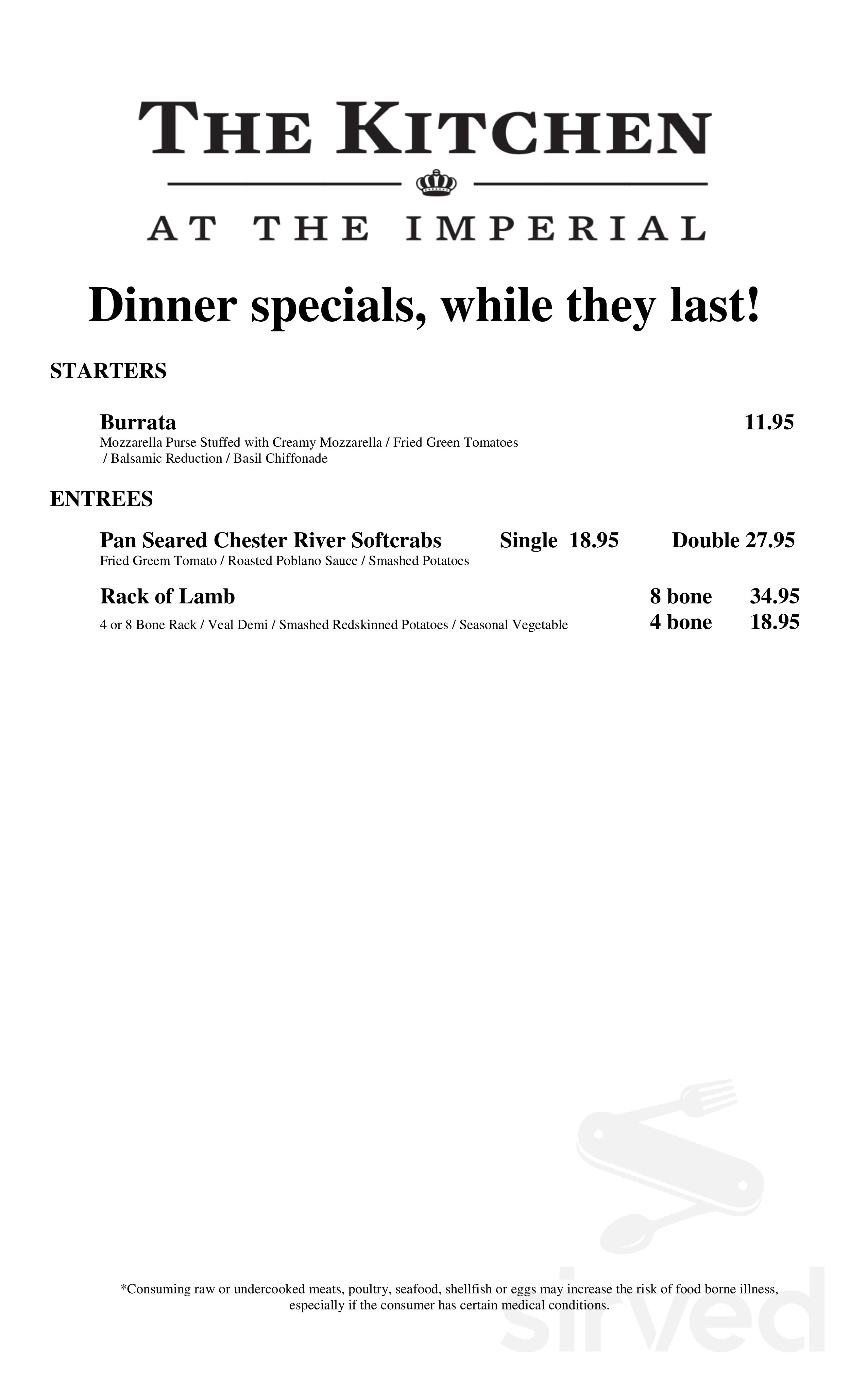 Front Room Menu The Front Room menu in Chestertown, Maryland, USA