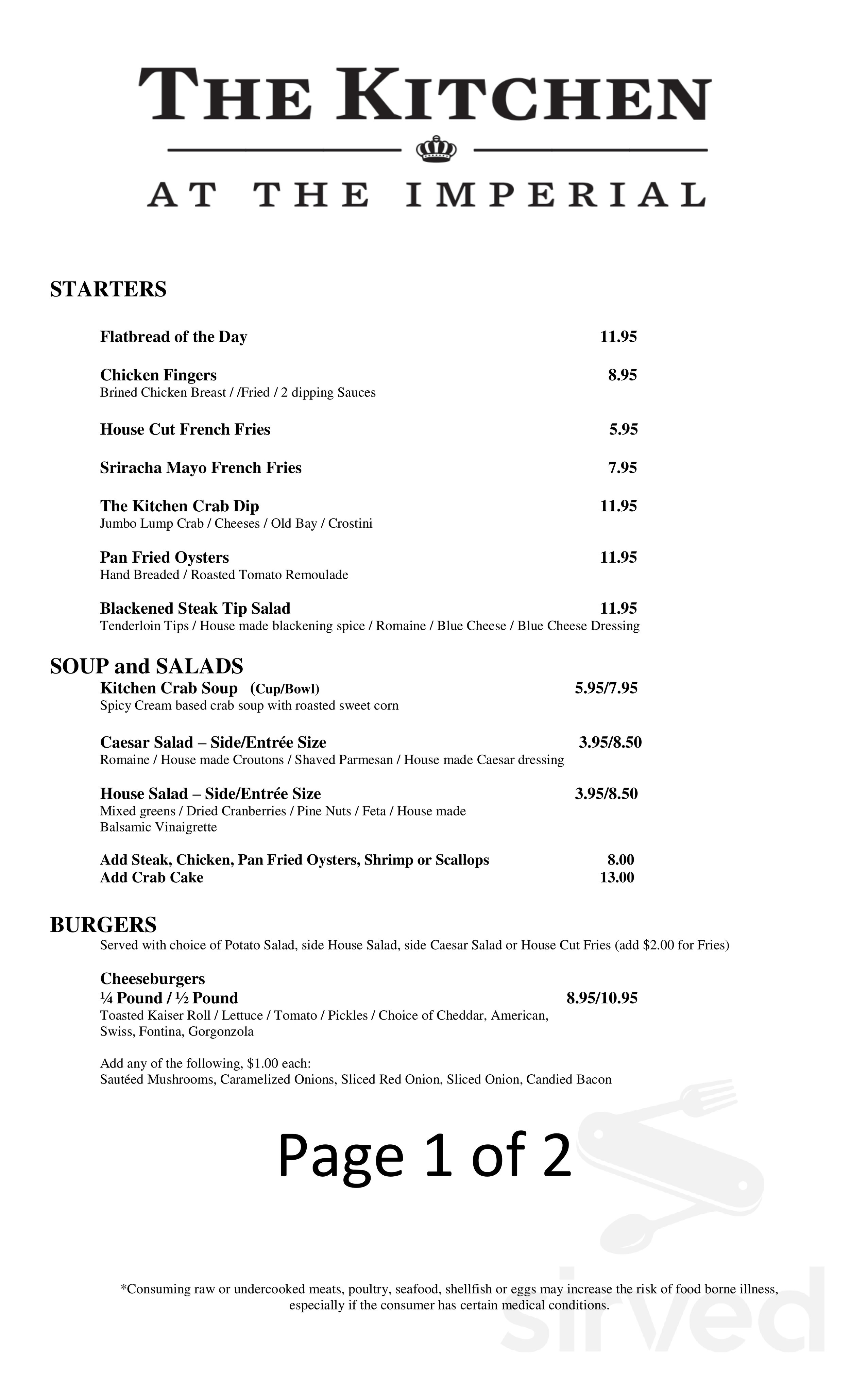Front Room Menu The Front Room menu in Chestertown, Maryland, USA