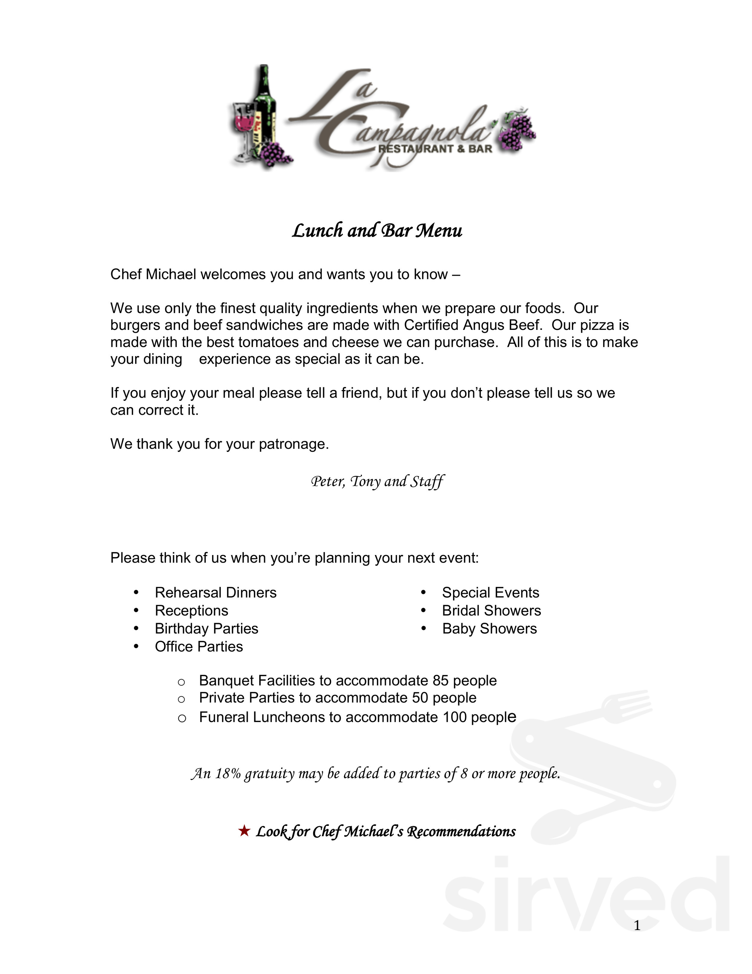 La Campagnola menus in Shamong, New Jersey, United States