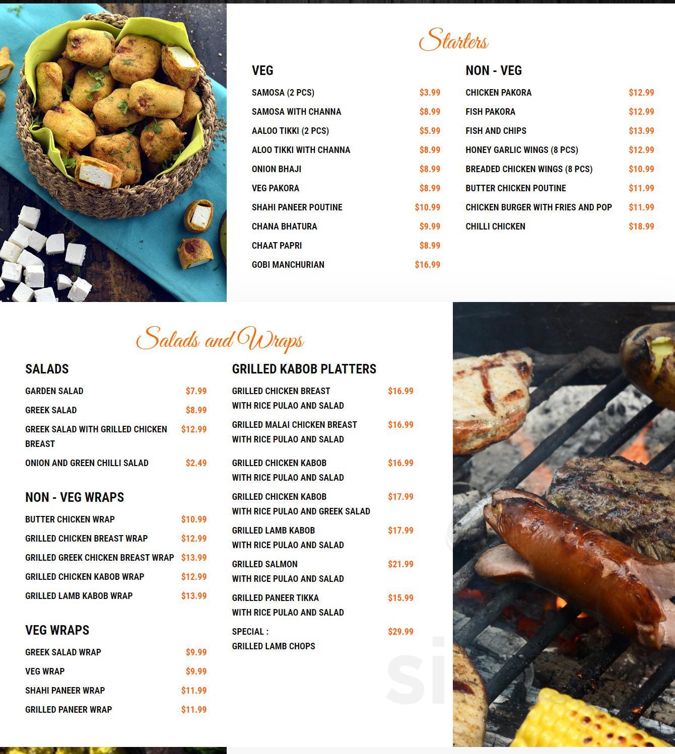 Indian Curry and Grill House menu in Barrie, Ontario, Canada