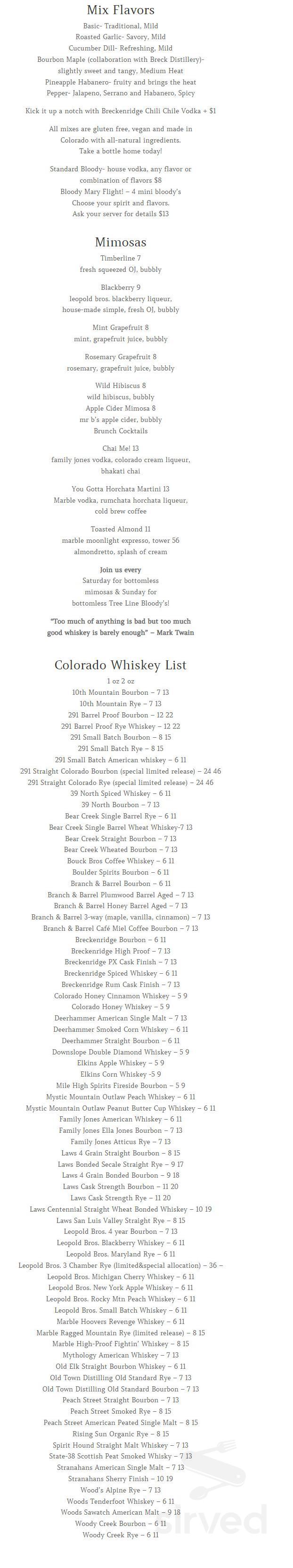 Timberline Craft Kitchen & Cocktails menu in Silverthorne, Colorado, USA