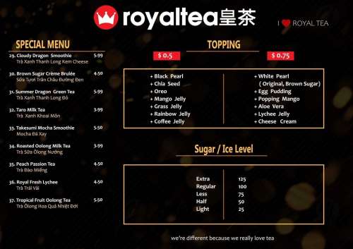 Royal Tea menu in Duluth, Georgia, USA