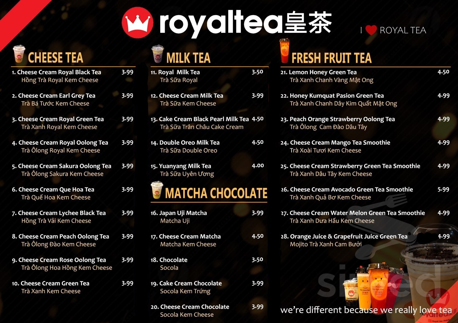 Royal Tea menu in Duluth, Georgia, USA