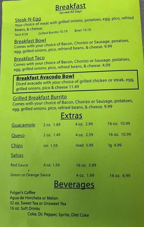 Tacos By The Trax menu in Trinity, Texas, USA