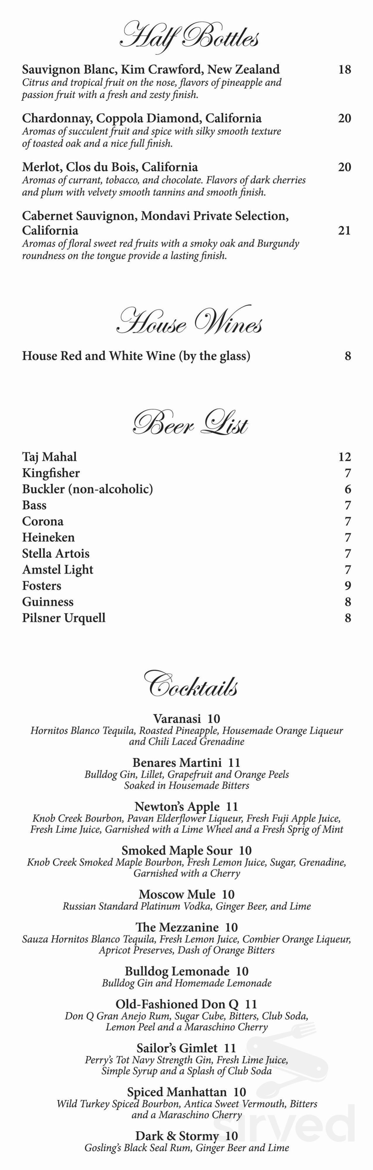 Benares drink menu in New York, New York