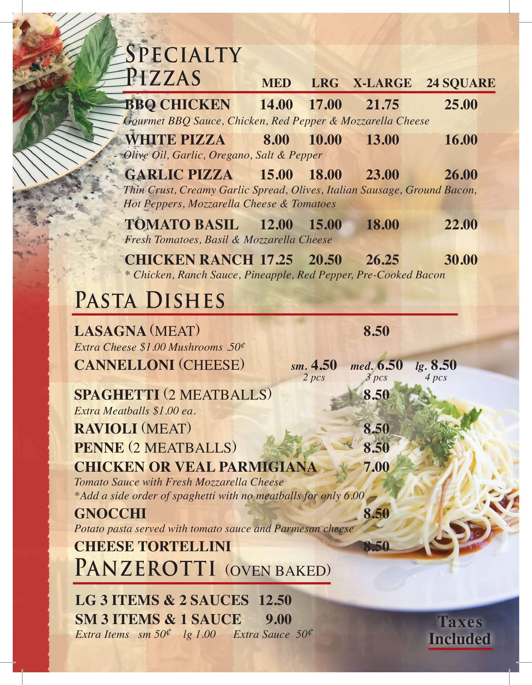 Luciani's Pizza menu in Brantford, Ontario, Canada