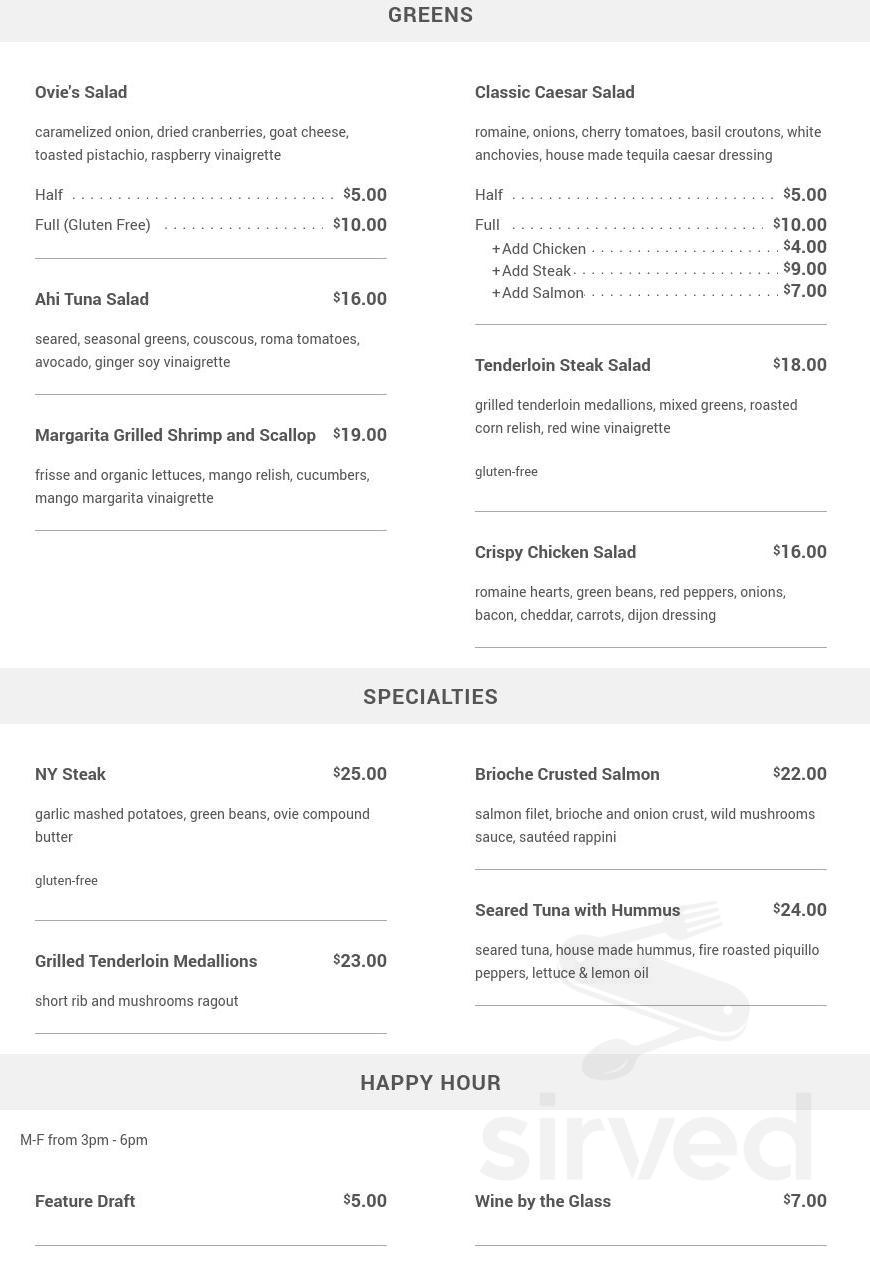 Ovie Bar &amp; Grill menu in Chicago, Illinois, USA
