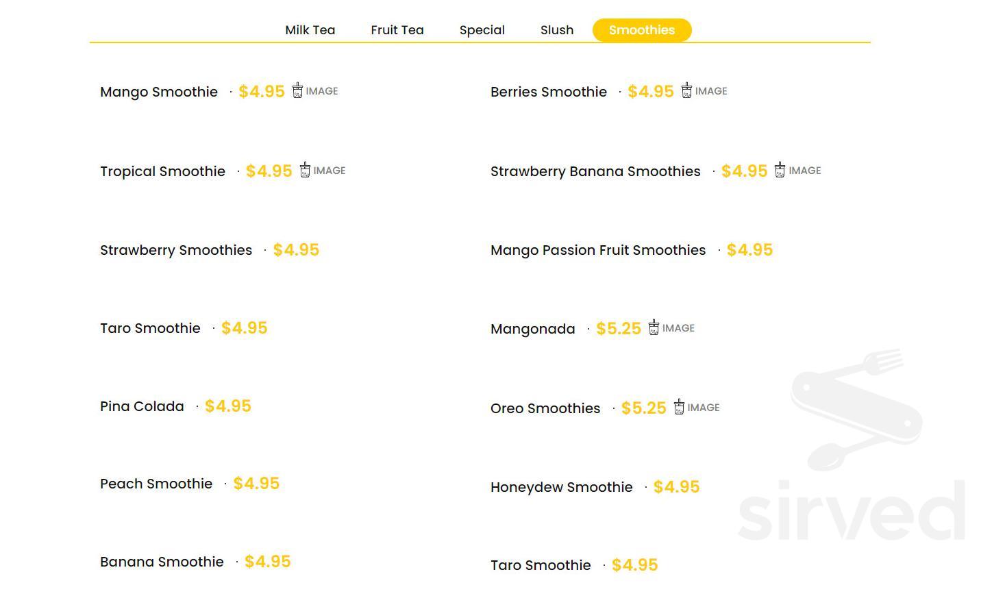 Bobo Tea menu in Houston, Texas, USA