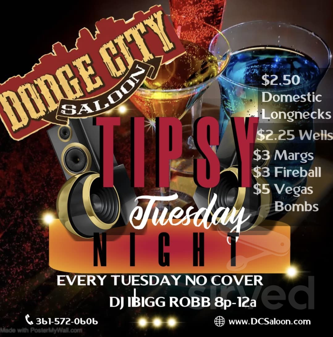 Dodge City Saloon menu in Victoria, Texas, USA