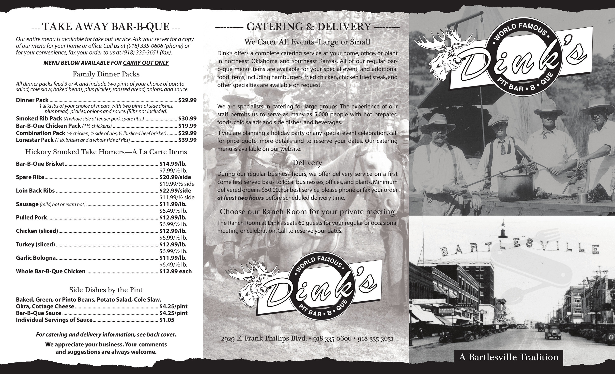 Dink's Pit Bar-B-Que menu in Bartlesville, Oklahoma, USA