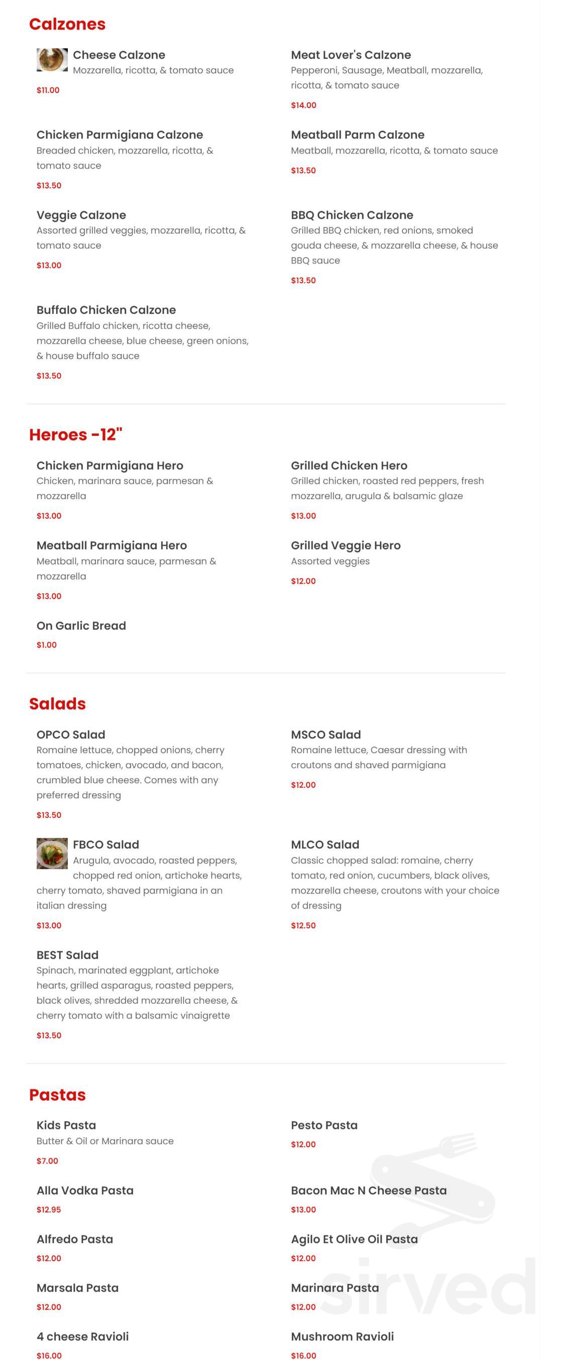 Wall ST Pizza menu in Los Angeles, California, USA