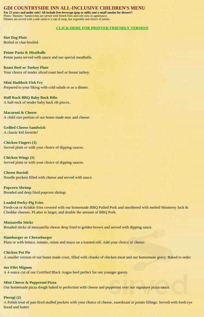 GDI Countryside Inn menus in Alden, New York, United States