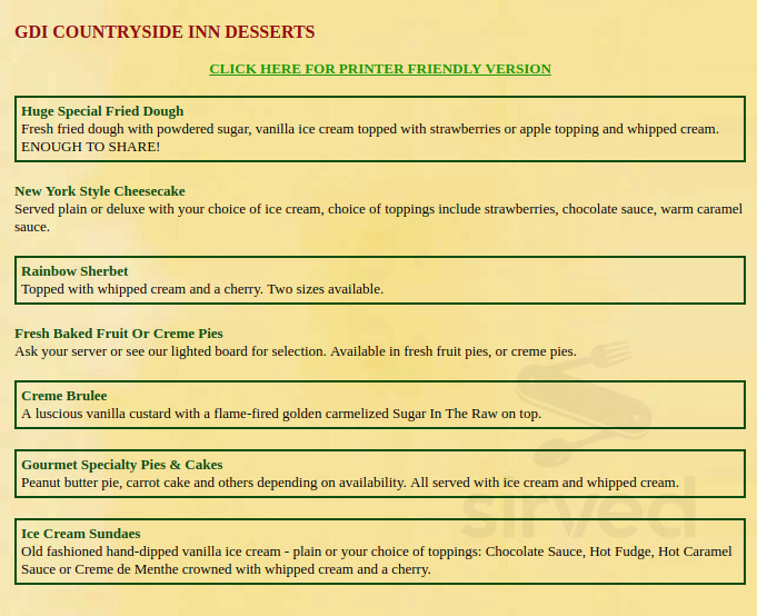 GDI Countryside Inn menus in Alden, New York, United States