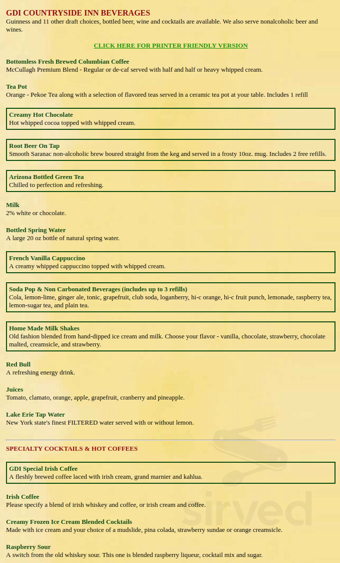 GDI Countryside Inn menus in Alden, New York, United States