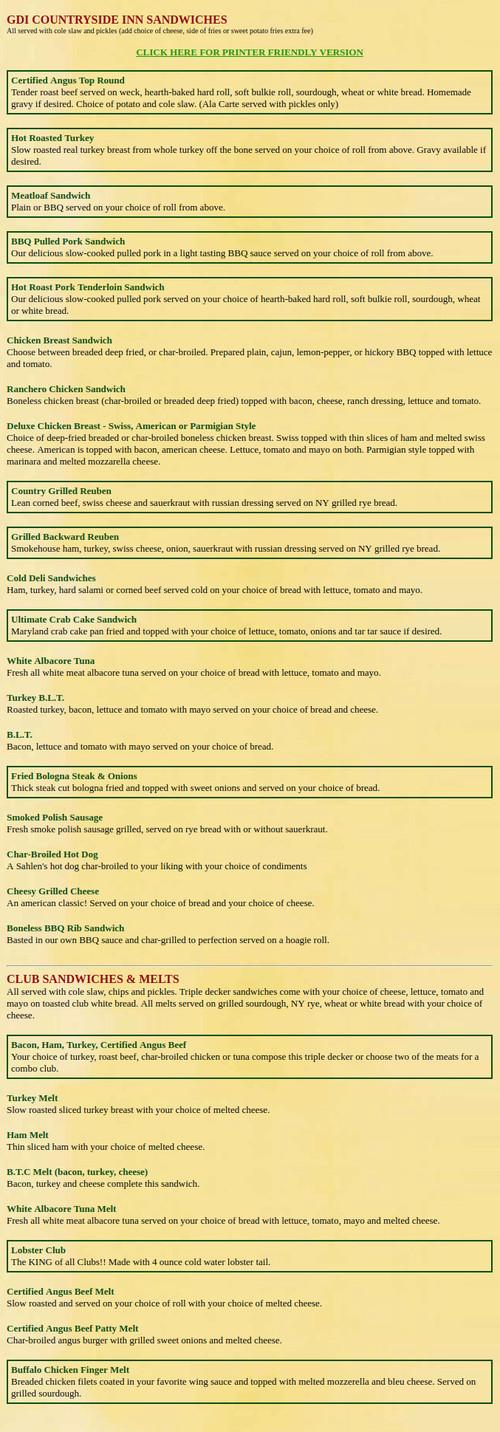GDI Countryside Inn menu in Alden, New York, USA