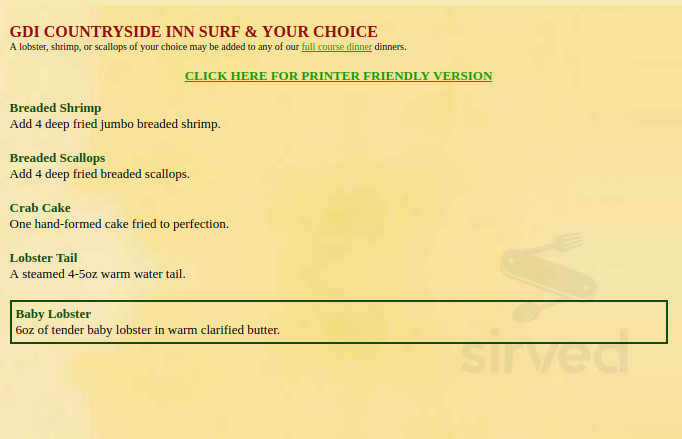 GDI Countryside Inn menus in Alden, New York, United States