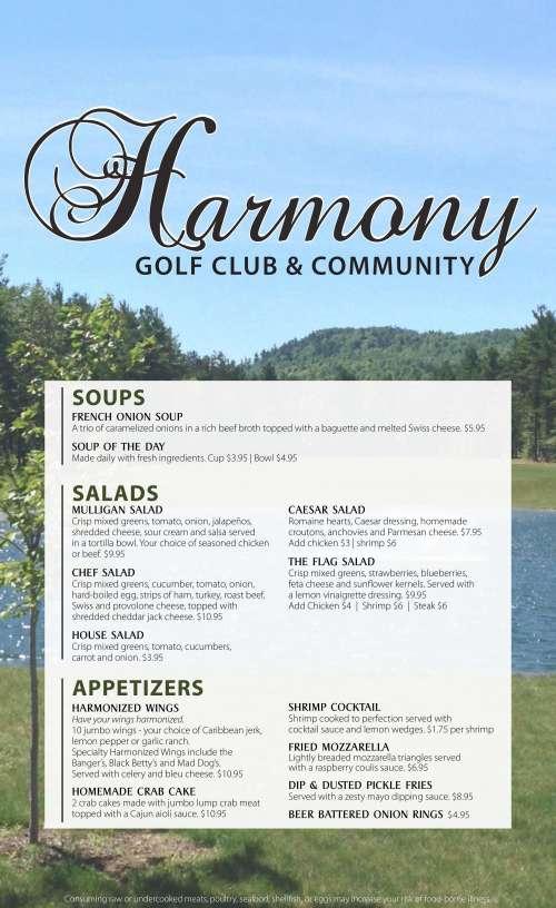 Harmony Golf Club and Community menu in Port Kent, New York, USA