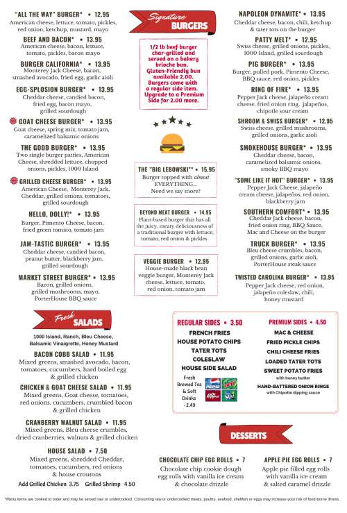 PorterHouse Burger CompanyMarket Street menu in Greensboro, North