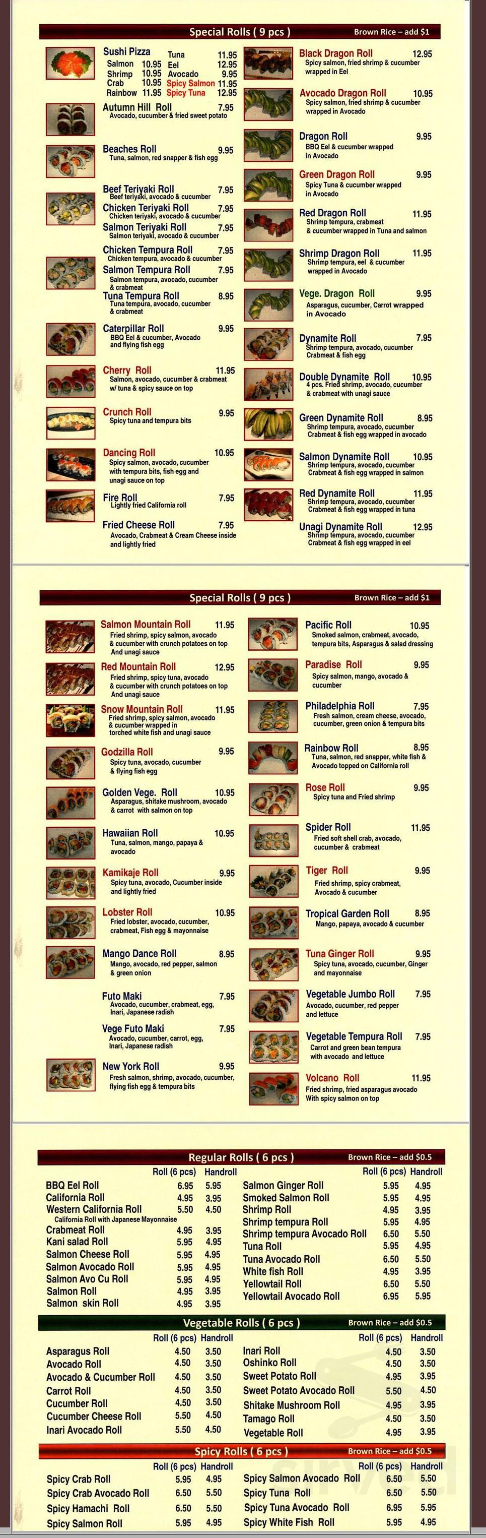 Ariake Japanese Restaurant menu in Thornhill, Ontario, Canada