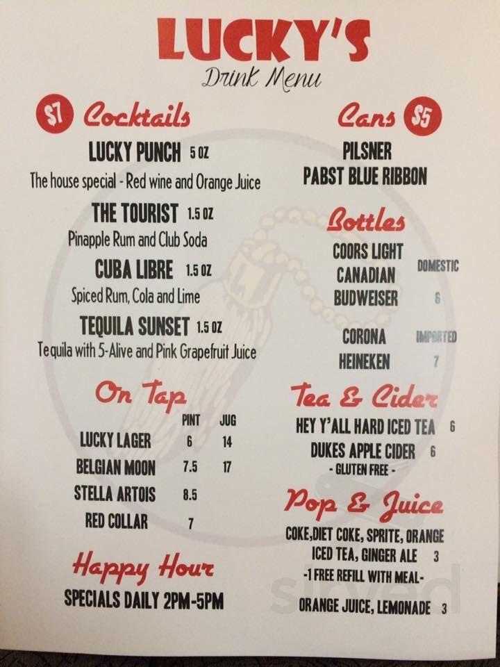 Lucky's Kamloops drink menu in Kamloops, British Columbia