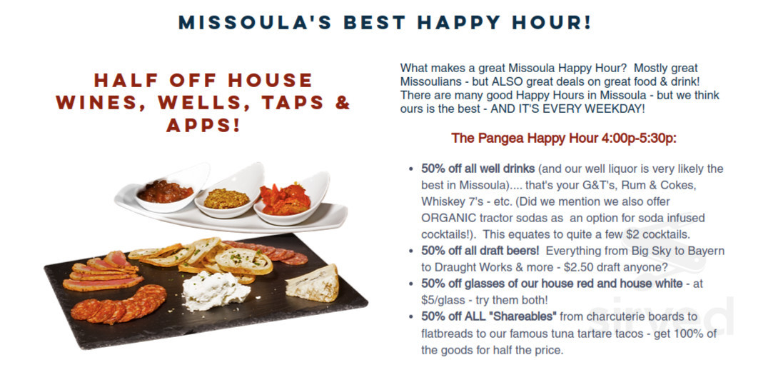 Pangea Bar & Restaurant Missoula menu in Missoula, Montana, USA