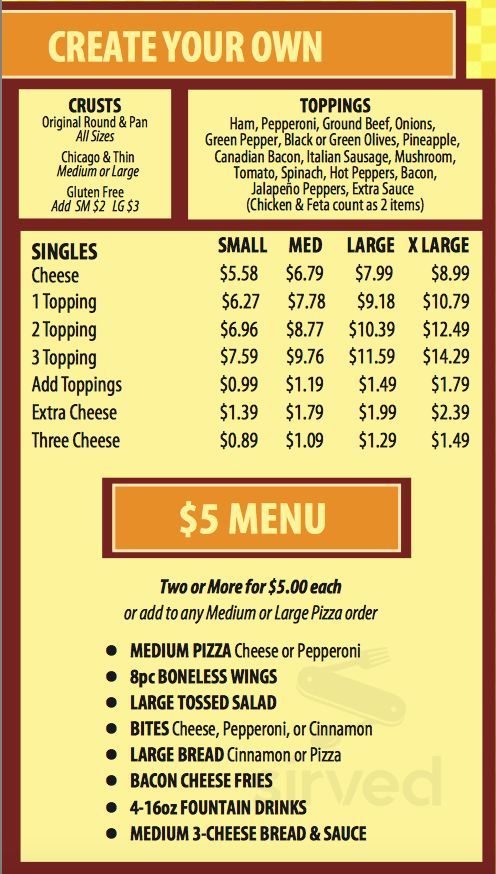 Marino's Pizza menu in Jackson, Michigan, USA