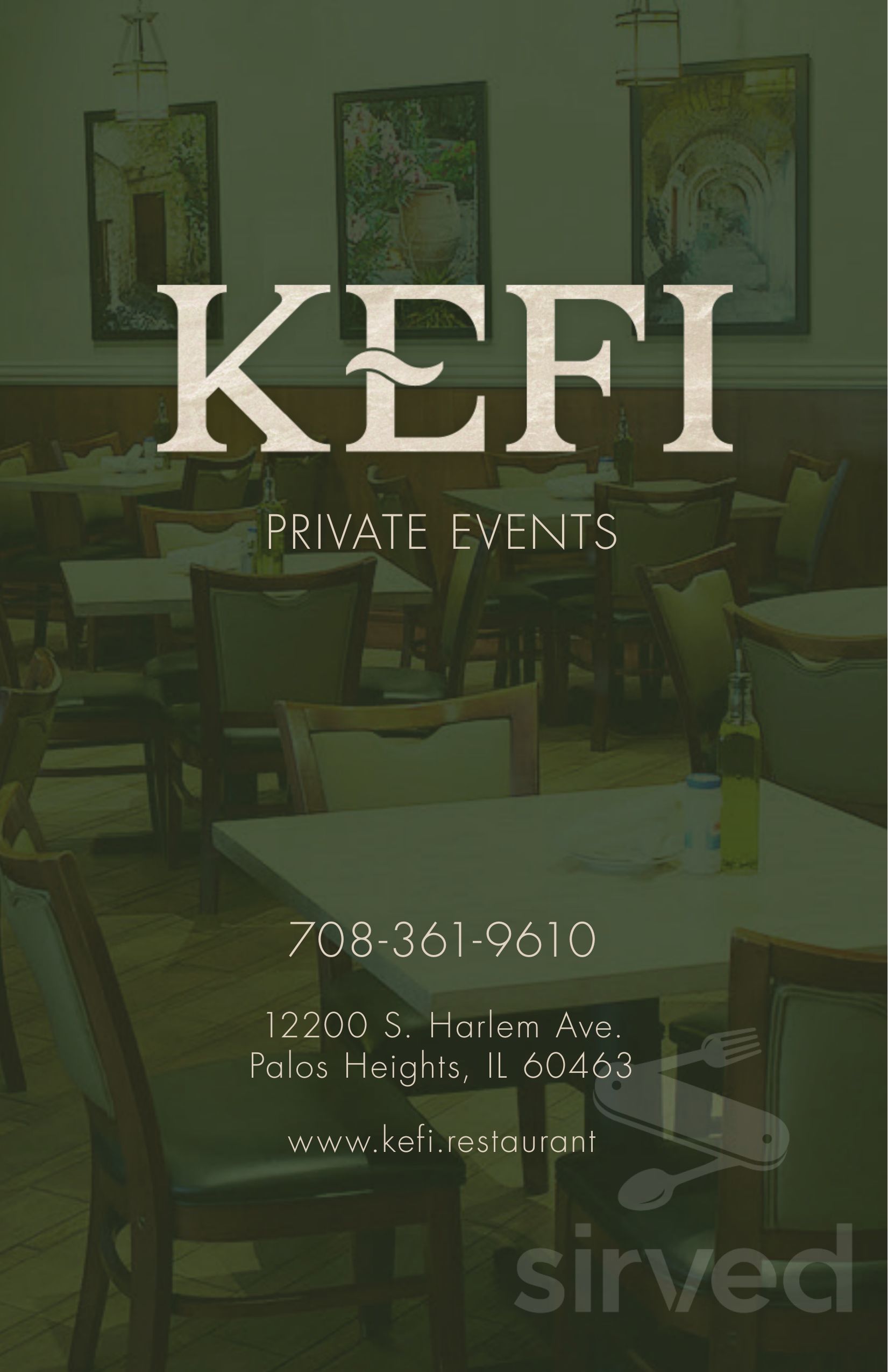 Kefi Menu Kefi Greek Cuisine + Bar menu in Palos Heights, Illinois, USA