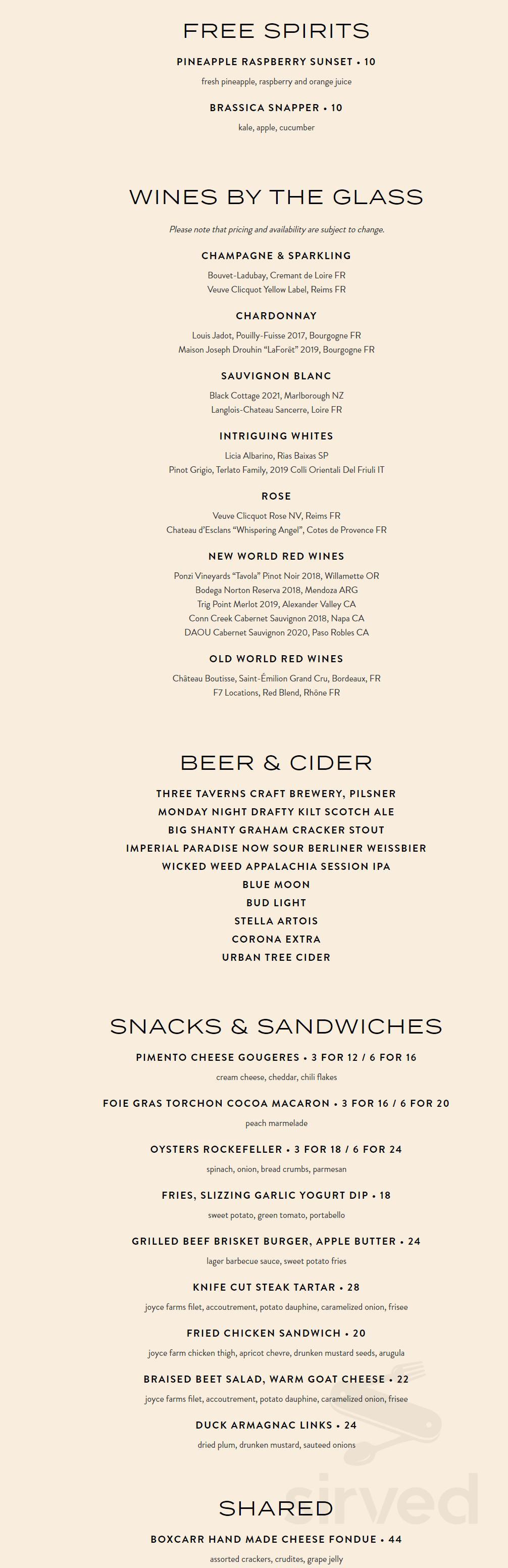 Brassica menu in Atlanta, USA