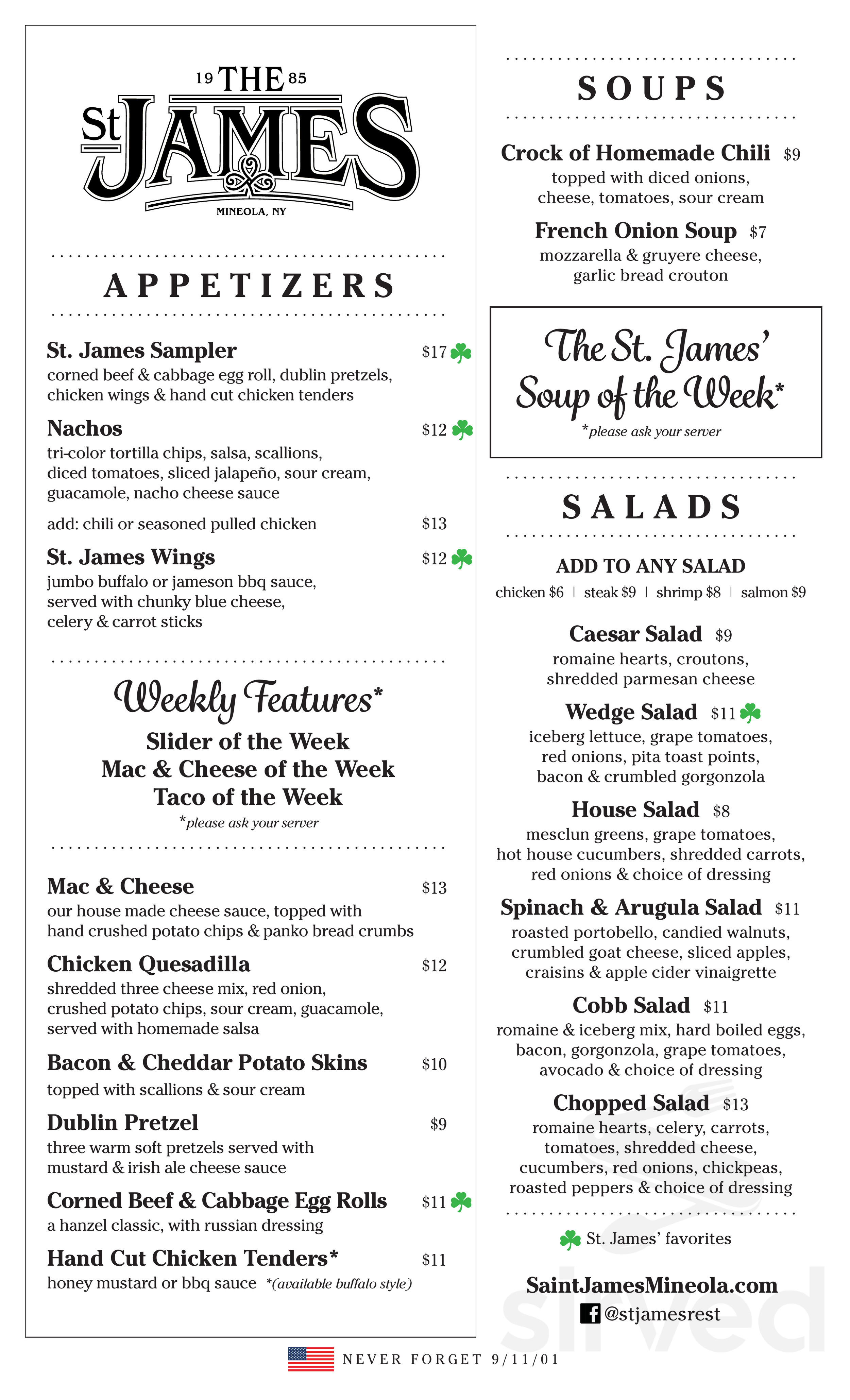 st james restaurant menu