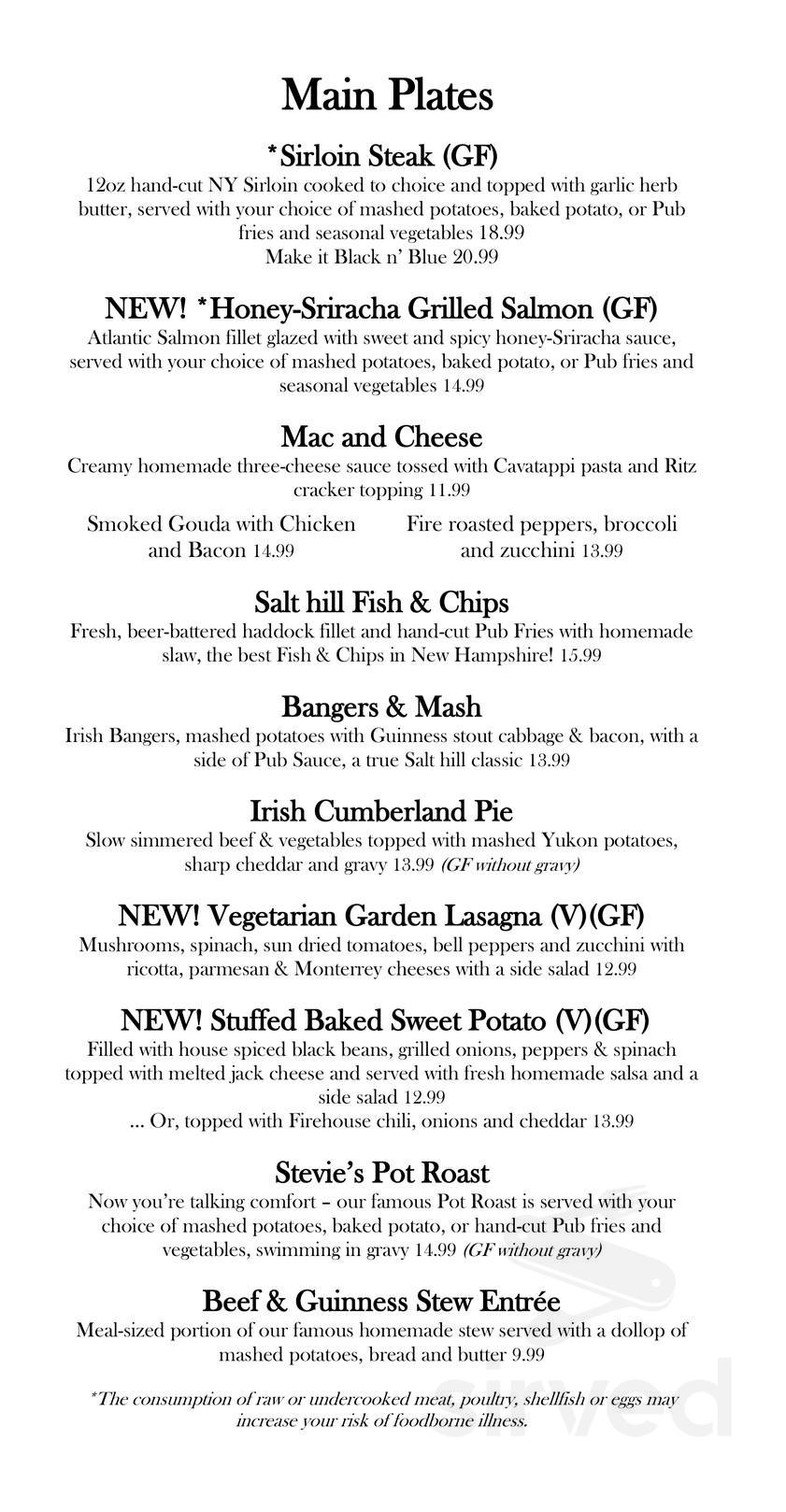 Salt Hill Pub - Newport menu in Newport, New Hampshire, USA