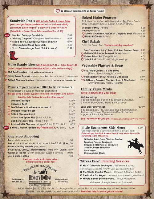 Hickory Hollow Restaurant and Catering menu in Houston, Texas, USA