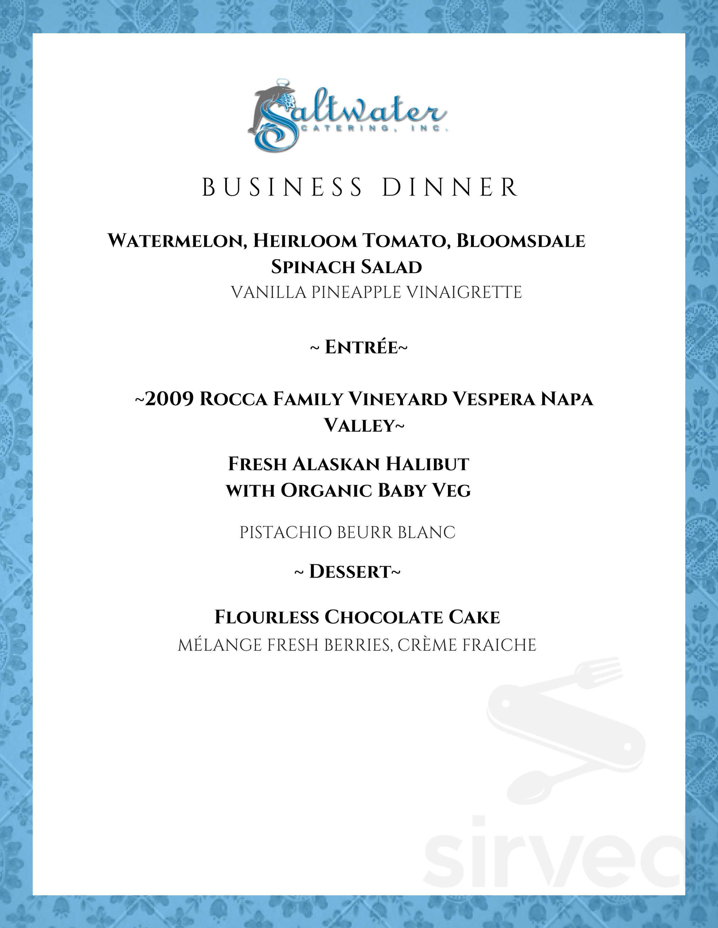 Saltwater Catering Inc. menu in Irvine, California