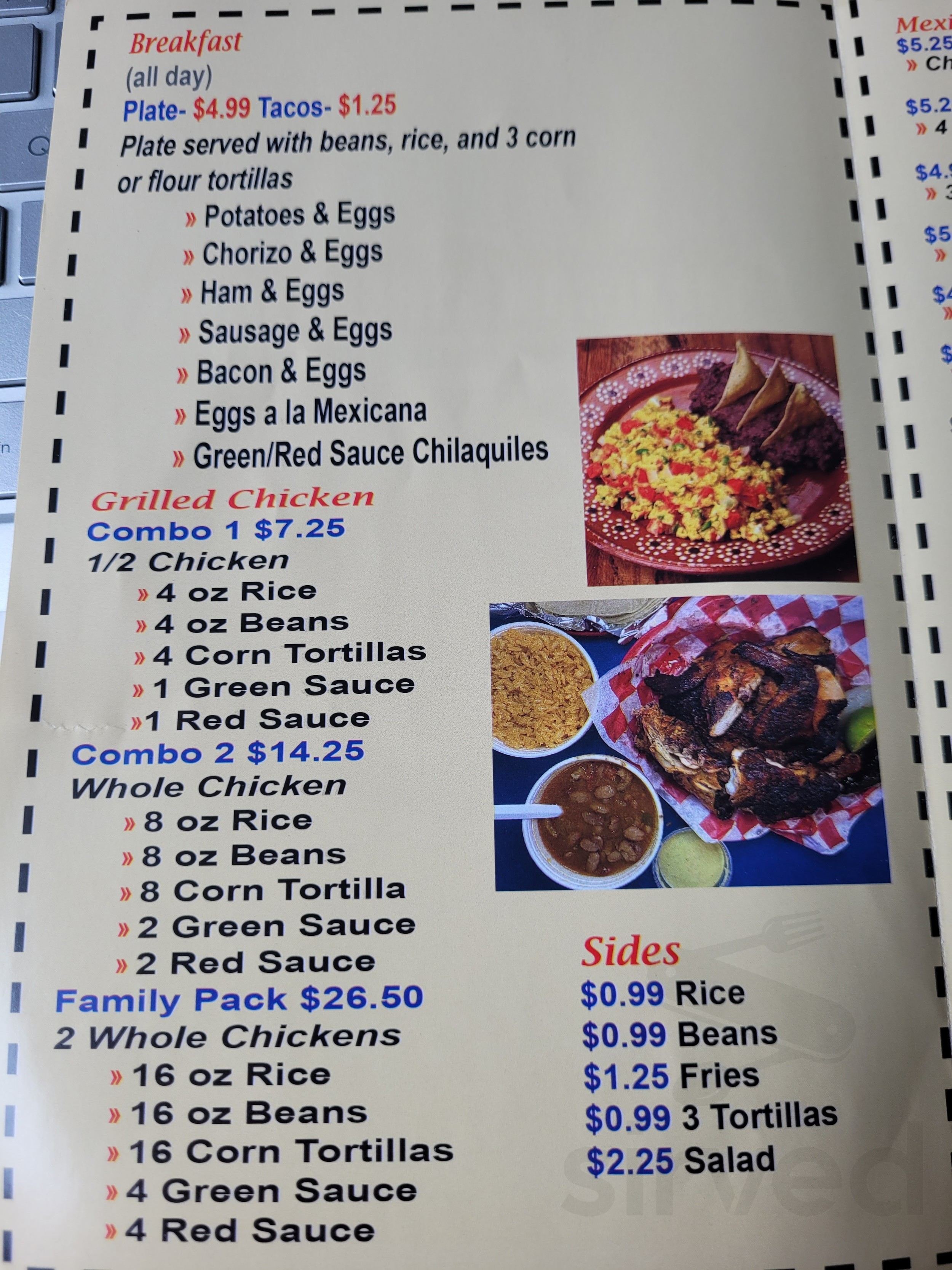 Mexican Street Food 276 menu in Royse City, Texas, USA