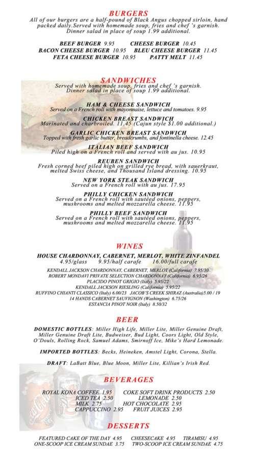 Red Ox Restaurant & Bar menu in Hampshire, Illinois, USA
