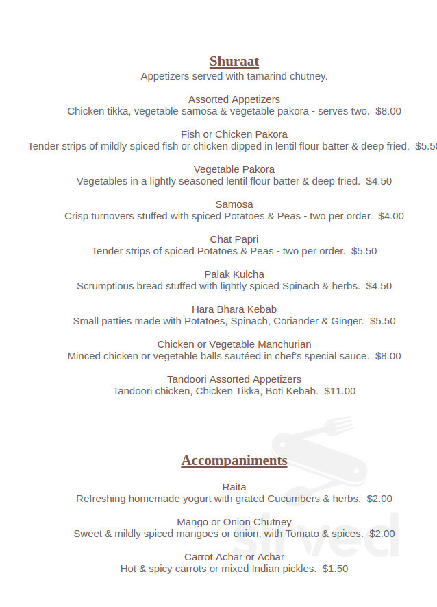 Milan Indian Cuisine menus in Lynchburg, Virginia, United States