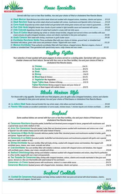 Mi Jalisco Mexican Restaurant menu in Ritzville, Washington, USA