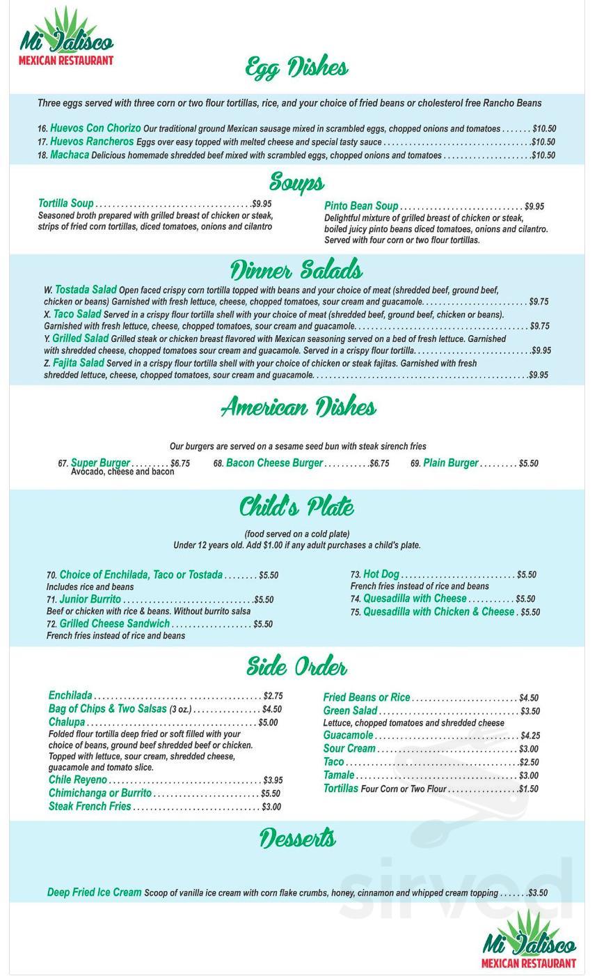 Mi Jalisco Mexican Restaurant menu in Ritzville, Washington, USA