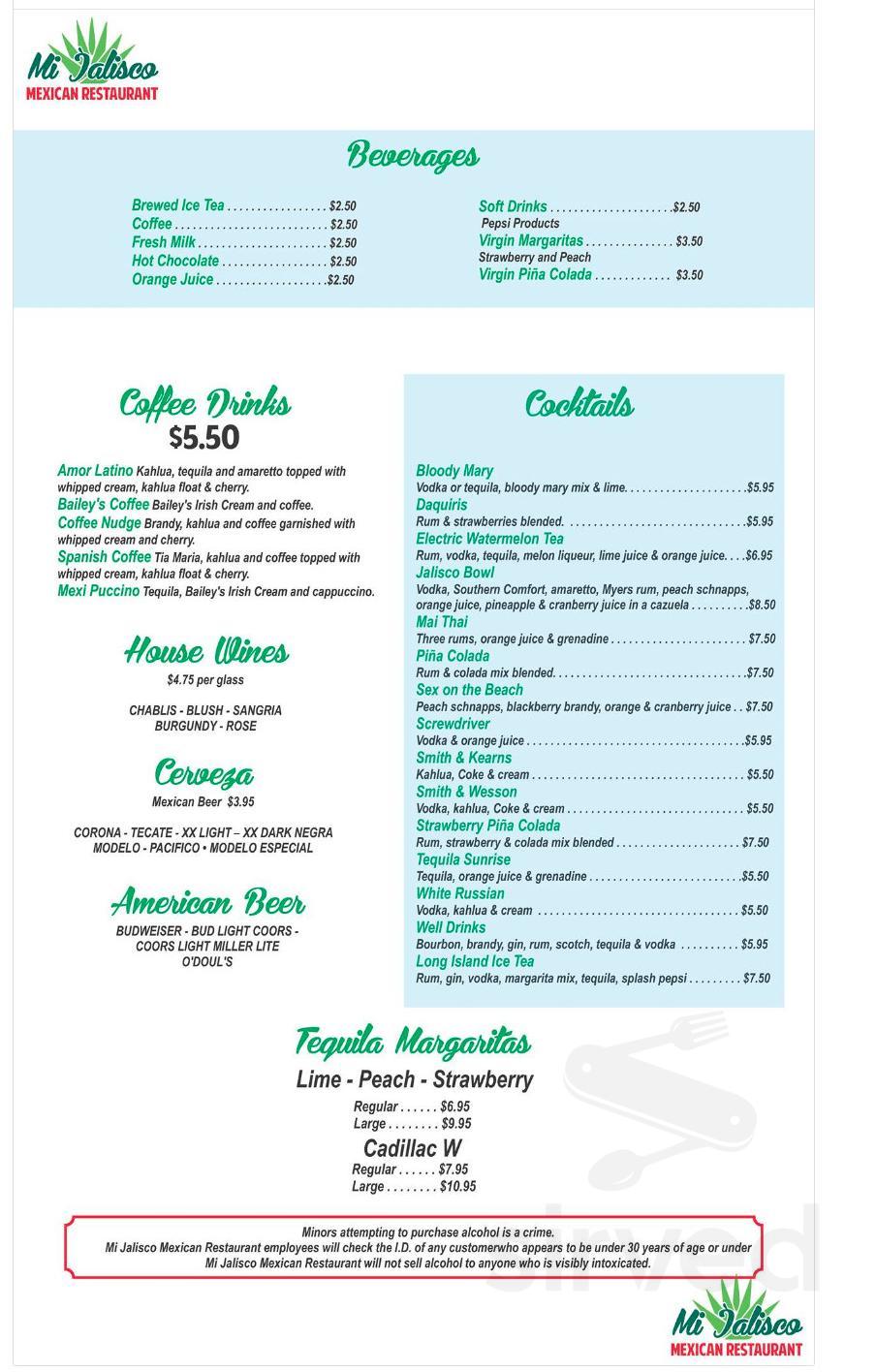 Mi Jalisco Mexican Restaurant menus in Ritzville, Washington, United States